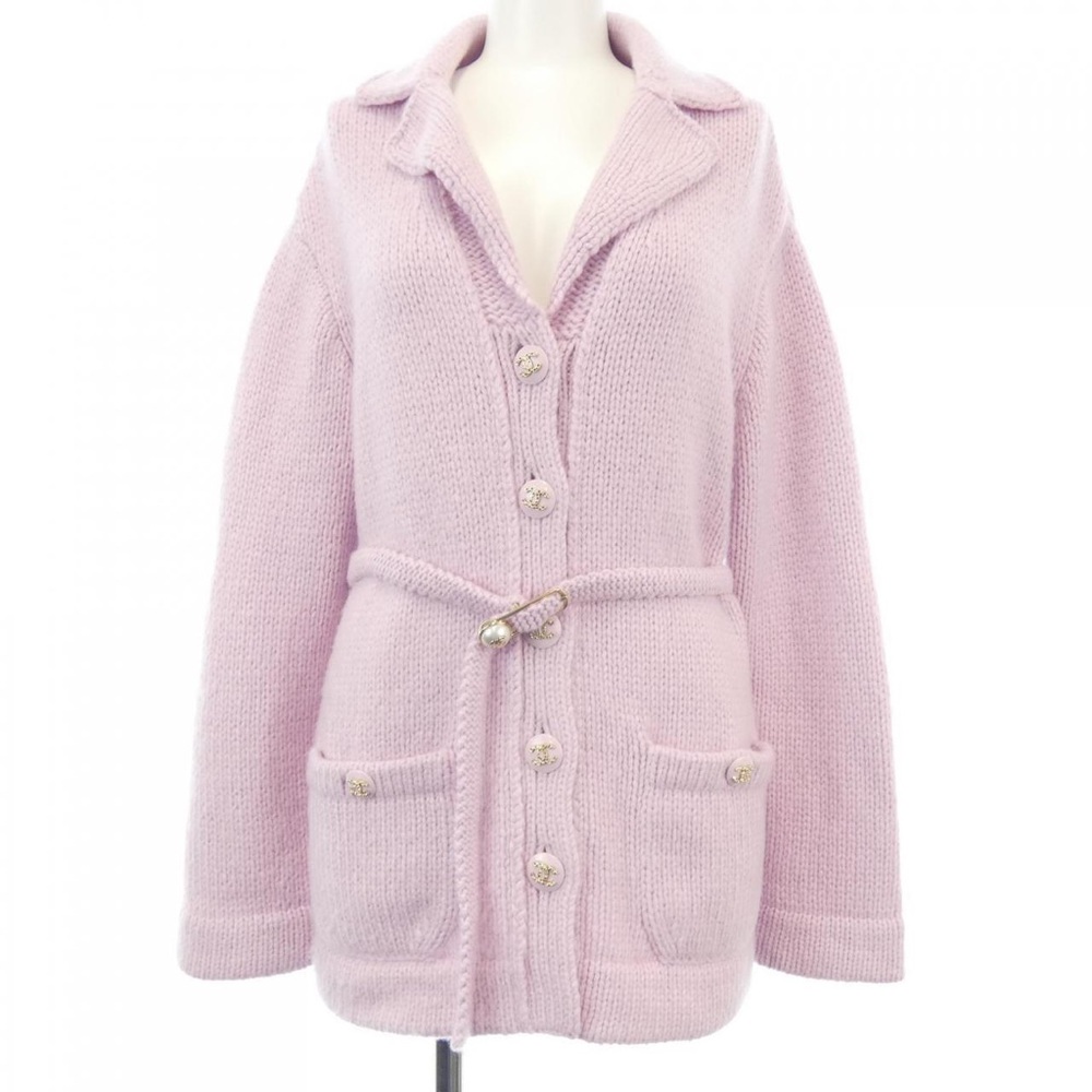 ❌SOLD❌ CHANEL knit sweater cashmere silk size EU 40 US 12 pink belt cardigan